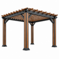 Pergola da giardino 300 x 300 x 250 cm in metallo e legno marrone nero con tetto a listelli