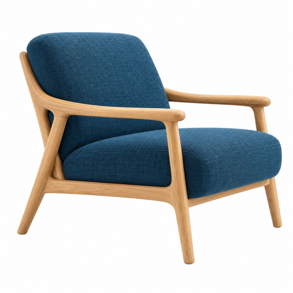 Poltrona 75 x 80 x 85 cm in tessuto blu e legno naturale - stile moderno per soggiorno