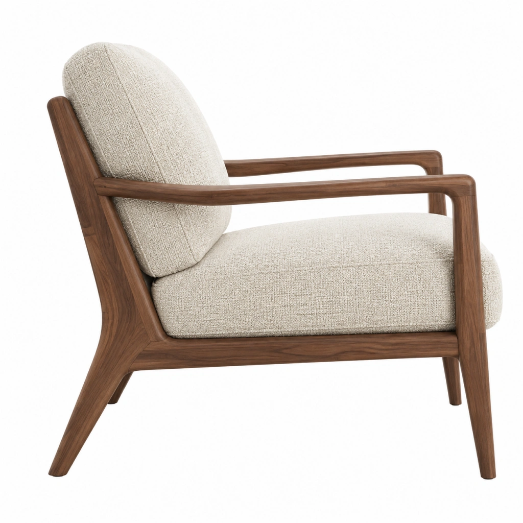 Poltrona 75 x 82 x 85 cm in legno marrone e tessuto beige - stile moderno