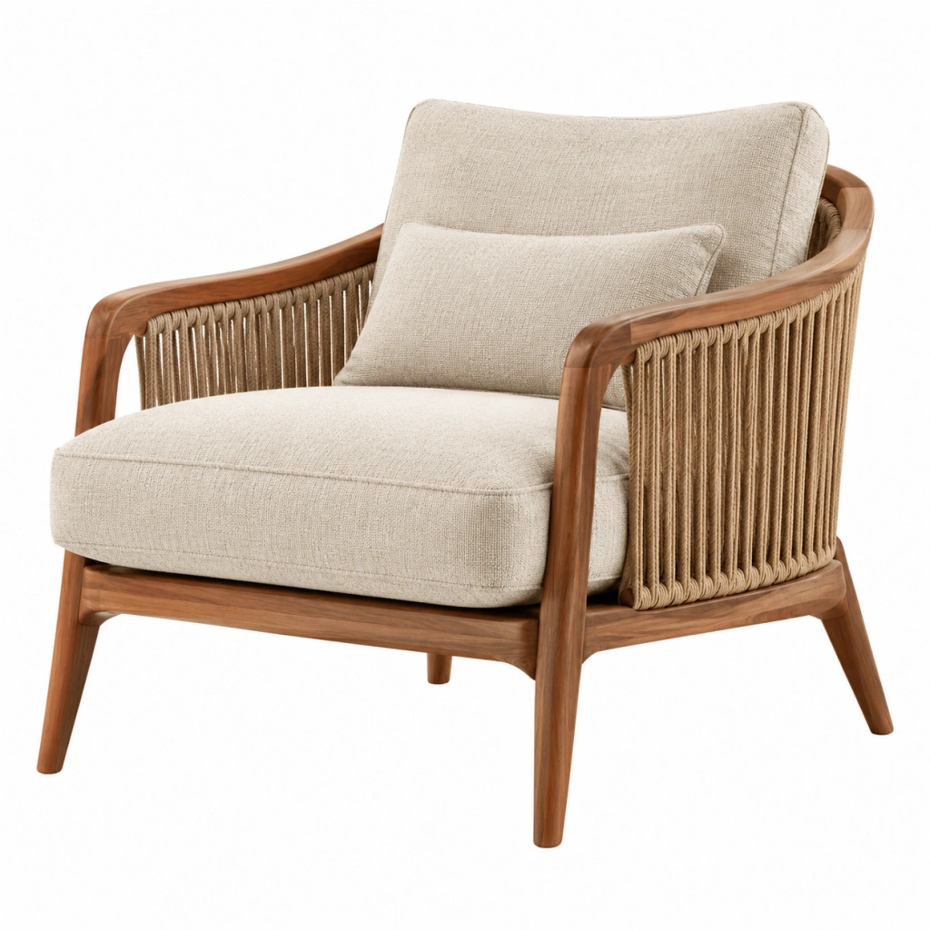 Poltrona 78 x 82 x 84 cm in legno e corda beige stile naturale