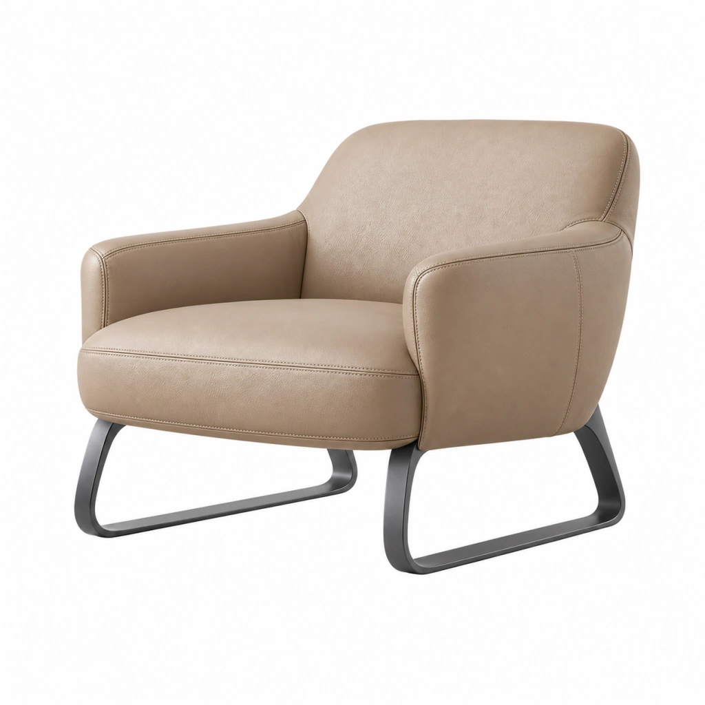 Poltrona 78 x 80 x 85 cm in similpelle beige con base in metallo stile moderno