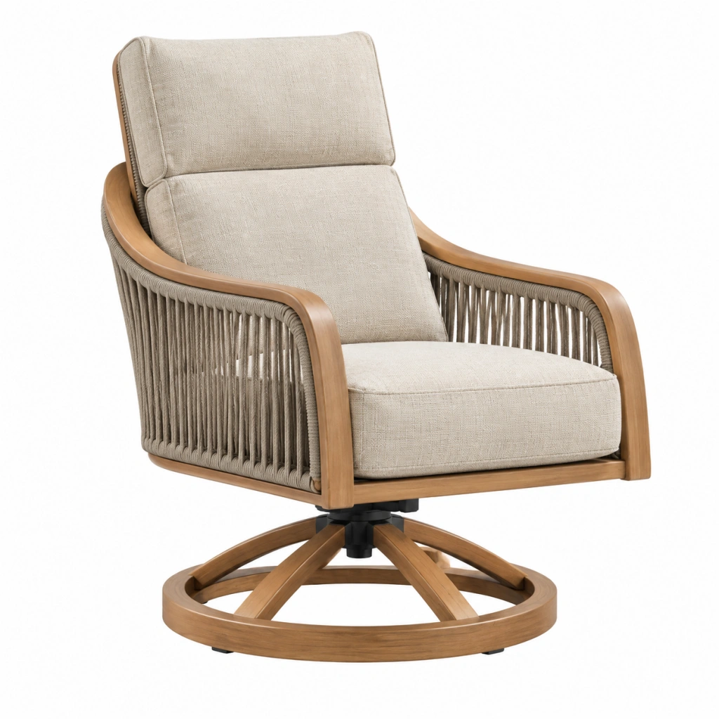 Poltrona girevole da esterno 78 x 82 x 92 cm in legno e corda beige