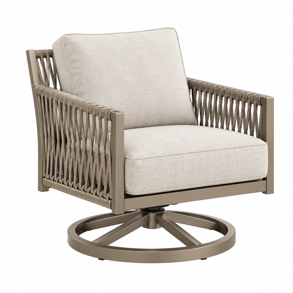 Poltrona da giardino 80 x 85 x 90 cm in metallo e corda sintetica tortora con seduta girevole