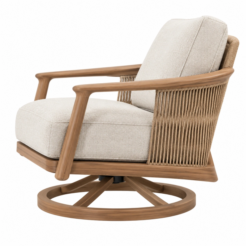 Poltrona girevole 82 x 84 x 89 cm in legno beige e marrone con rivestimento in tessuto stile naturale