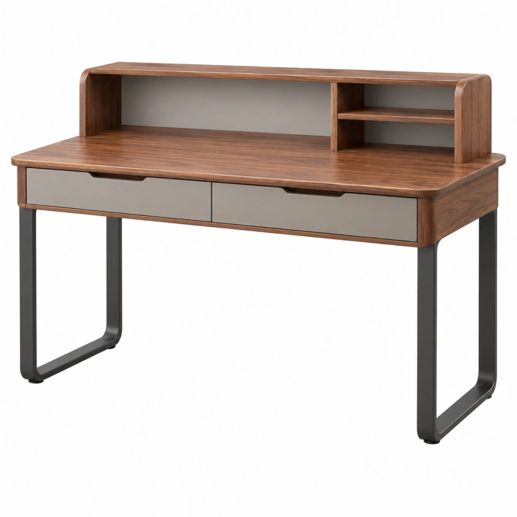 Scrivania con ripiano 120 x 60 x 95 cm in legno marrone e metallo nero con cassetti