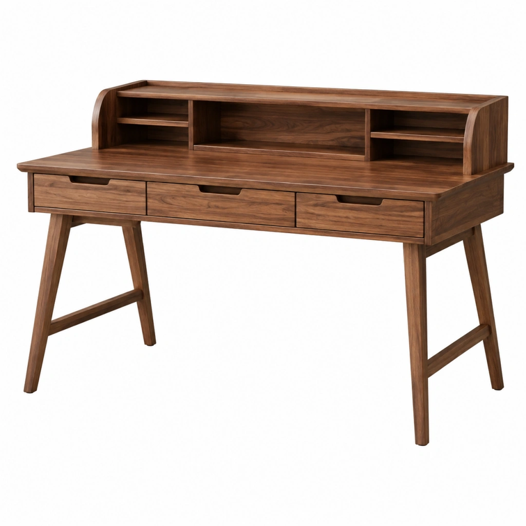 Scrivania con ripiani 120 x 60 x 95 cm in legno marrone noce stile moderno con 3 cassetti