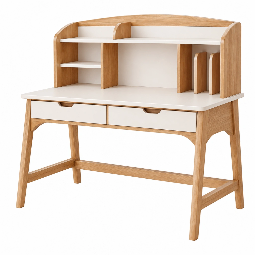 Scrivania con libreria 100 x 60 x 110 cm in legno bianco e naturale con cassetti