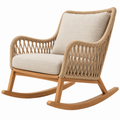 Sedia a dondolo 75 x 95 x 98 cm in legno e fibra intrecciata beige - stile naturale con seduta imbottita