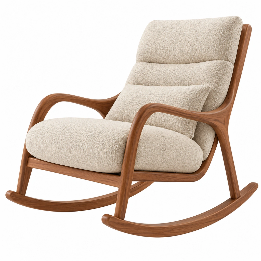 Sedia a dondolo 75 x 95 x 100 cm in legno e tessuto beige stile moderno