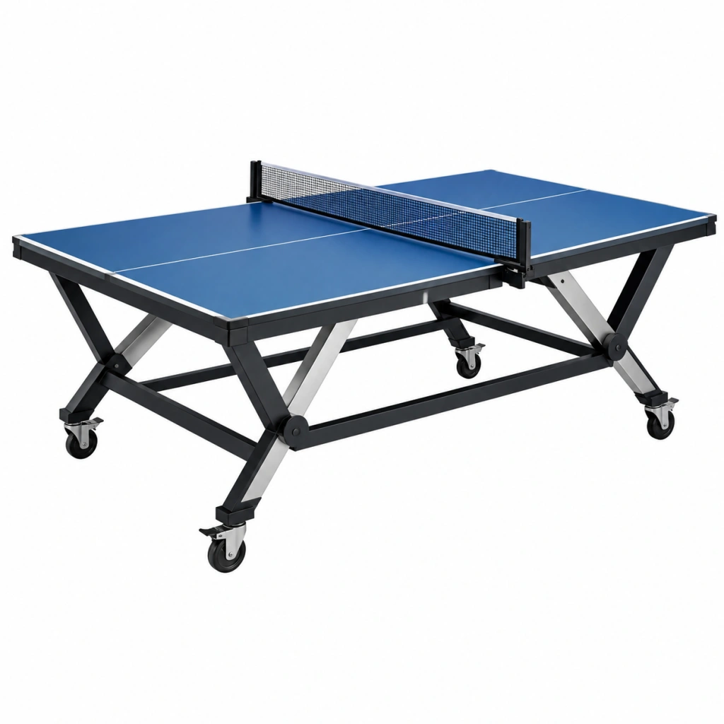 Tavolo da ping pong 274 x 152.5 x 76 cm blu in metallo pieghevole con ruote