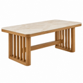 Tavolo da pranzo 140x80 cm in legno beige con piano effetto marmo stile moderno